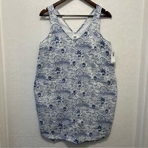 Old Navy Sleeveless V-Neck Dress Sz M Beach Boardwalk Scene Print Vacation